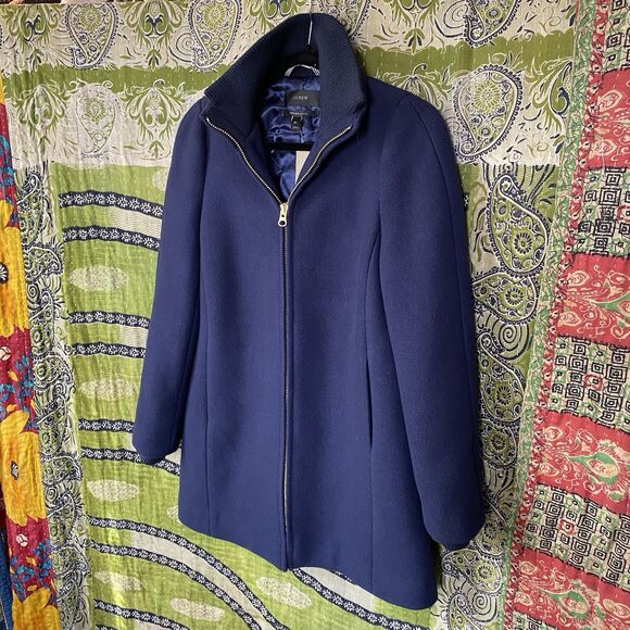 NWT J. Crew Navy Italian Wool Blend Stadium Cloth Lodge Coat Size 00 - Picture 8 of 16